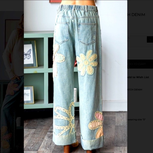 OLI AND HALI " The Garden " Wide Leg Flower Patchwork Jeans size Small - Picture 5 of 5
